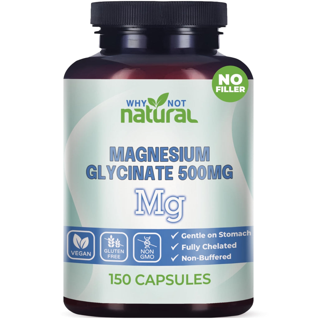 Why Not Natural Magnesium Glycinate 500 mg Capsules Supplement - Vegan, No Filler - Supports Sleep and Relaxation - FENGGESTORE20