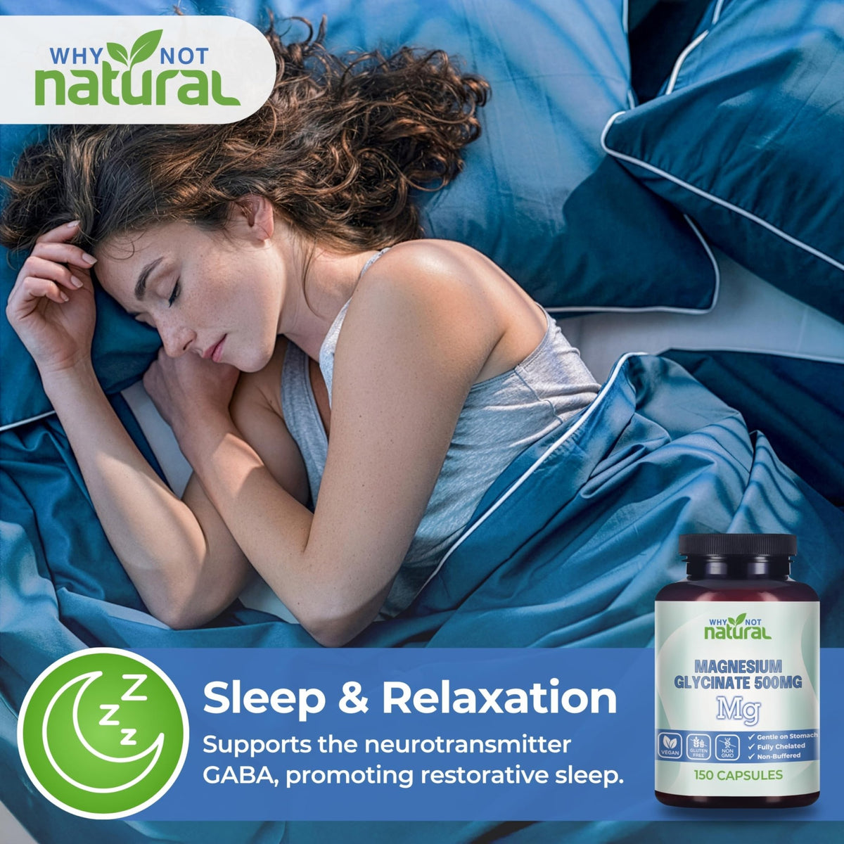 Why Not Natural Magnesium Glycinate 500 mg Capsules Supplement - Vegan, No Filler - Supports Sleep and Relaxation - FENGGESTORE20