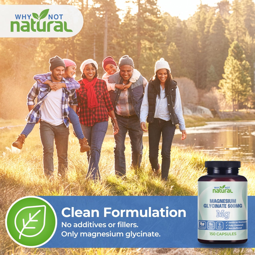 Why Not Natural Magnesium Glycinate 500 mg Capsules Supplement - Vegan, No Filler - Supports Sleep and Relaxation - FENGGESTORE20