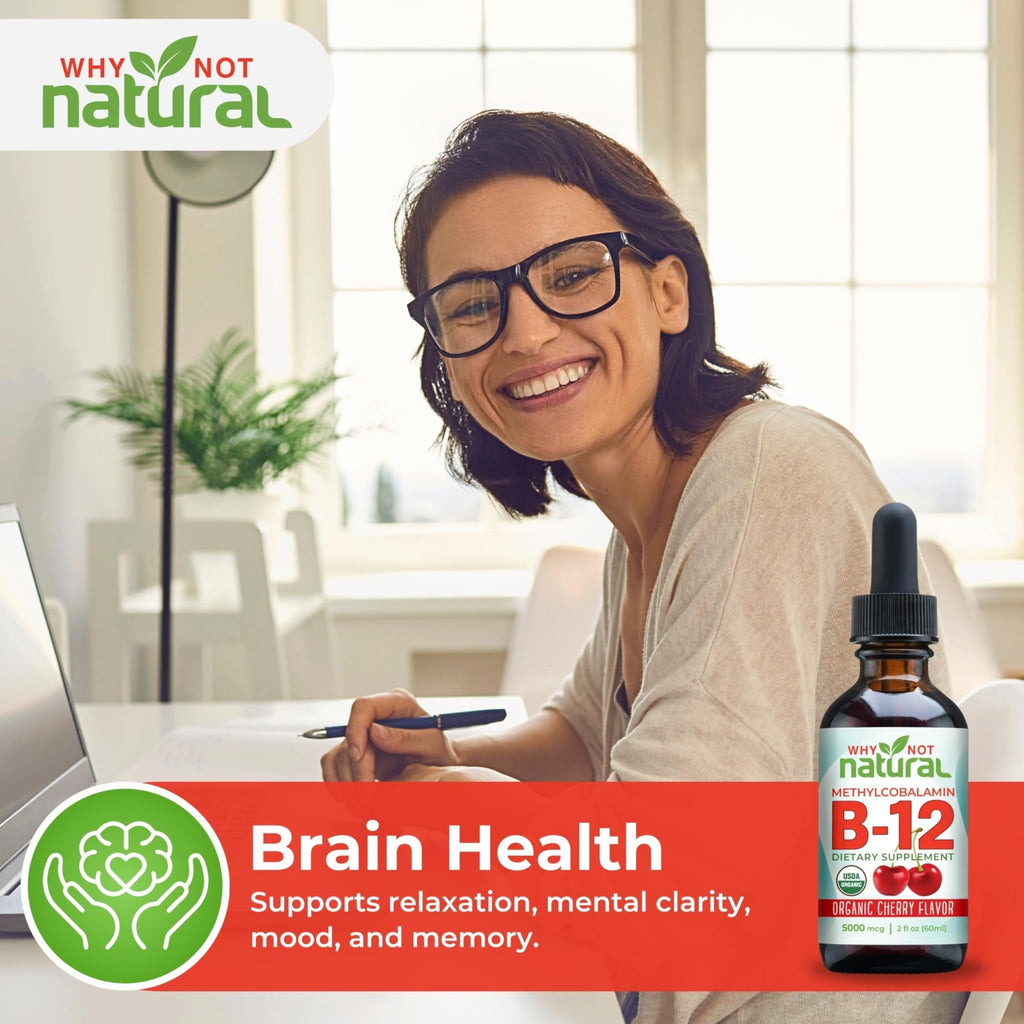 Why Not Natural Organic Vitamin B12 Liquid - Sublingual Extra Strength 60 x 5000 mcg Methylcobalamin Drops, Vegan, - FENGGESTORE20