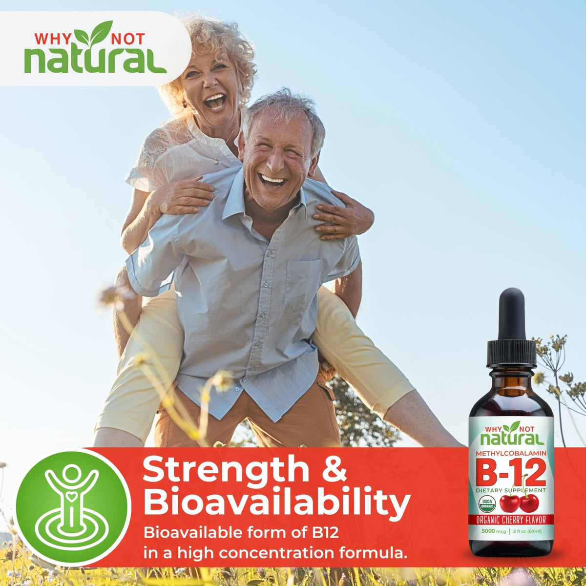 Why Not Natural Organic Vitamin B12 Liquid - Sublingual Extra Strength 60 x 5000 mcg Methylcobalamin Drops, Vegan, - FENGGESTORE20