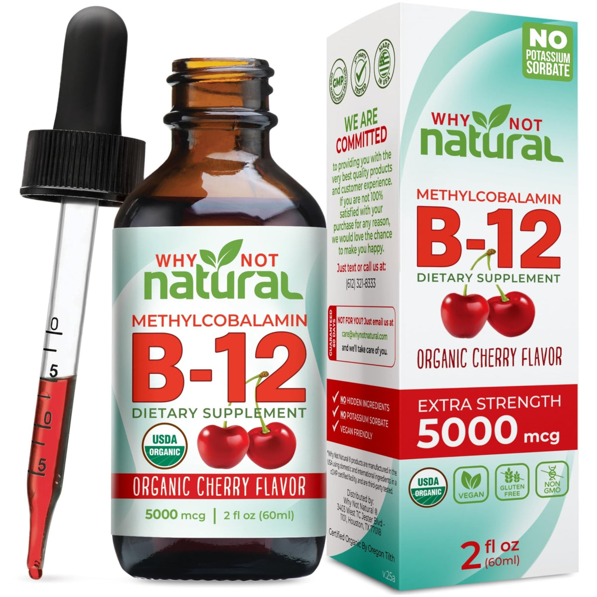 Why Not Natural Organic Vitamin B12 Liquid - Sublingual Extra Strength 60 x 5000 mcg Methylcobalamin Drops, Vegan, - FENGGESTORE20