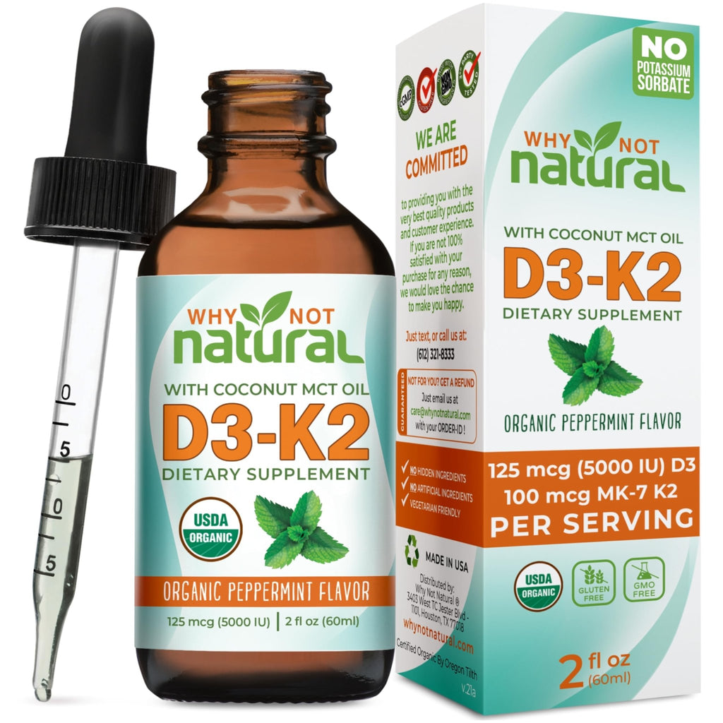 Why Not Natural Organic Vitamin D3 K2 (MK-7) Liquid Drops, 5000 IU of sublingual D3 with Coconut MCT Oil - FENGGESTORE20