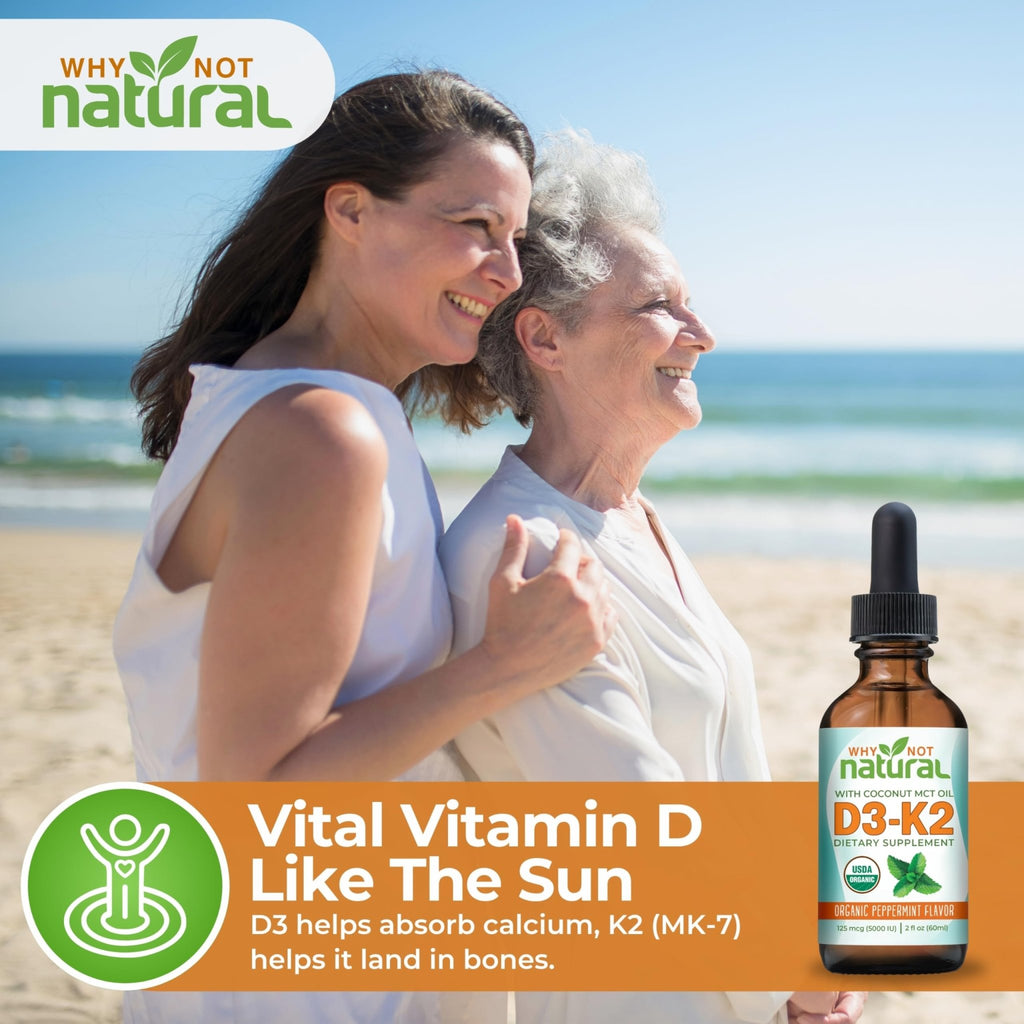 Why Not Natural Organic Vitamin D3 K2 (MK-7) Liquid Drops, 5000 IU of sublingual D3 with Coconut MCT Oil - FENGGESTORE20