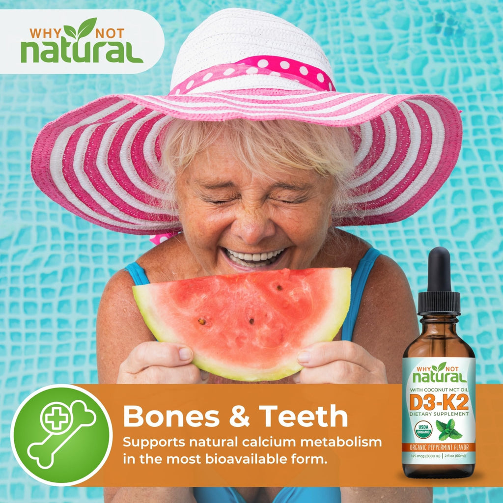 Why Not Natural Organic Vitamin D3 K2 (MK-7) Liquid Drops, 5000 IU of sublingual D3 with Coconut MCT Oil - FENGGESTORE20