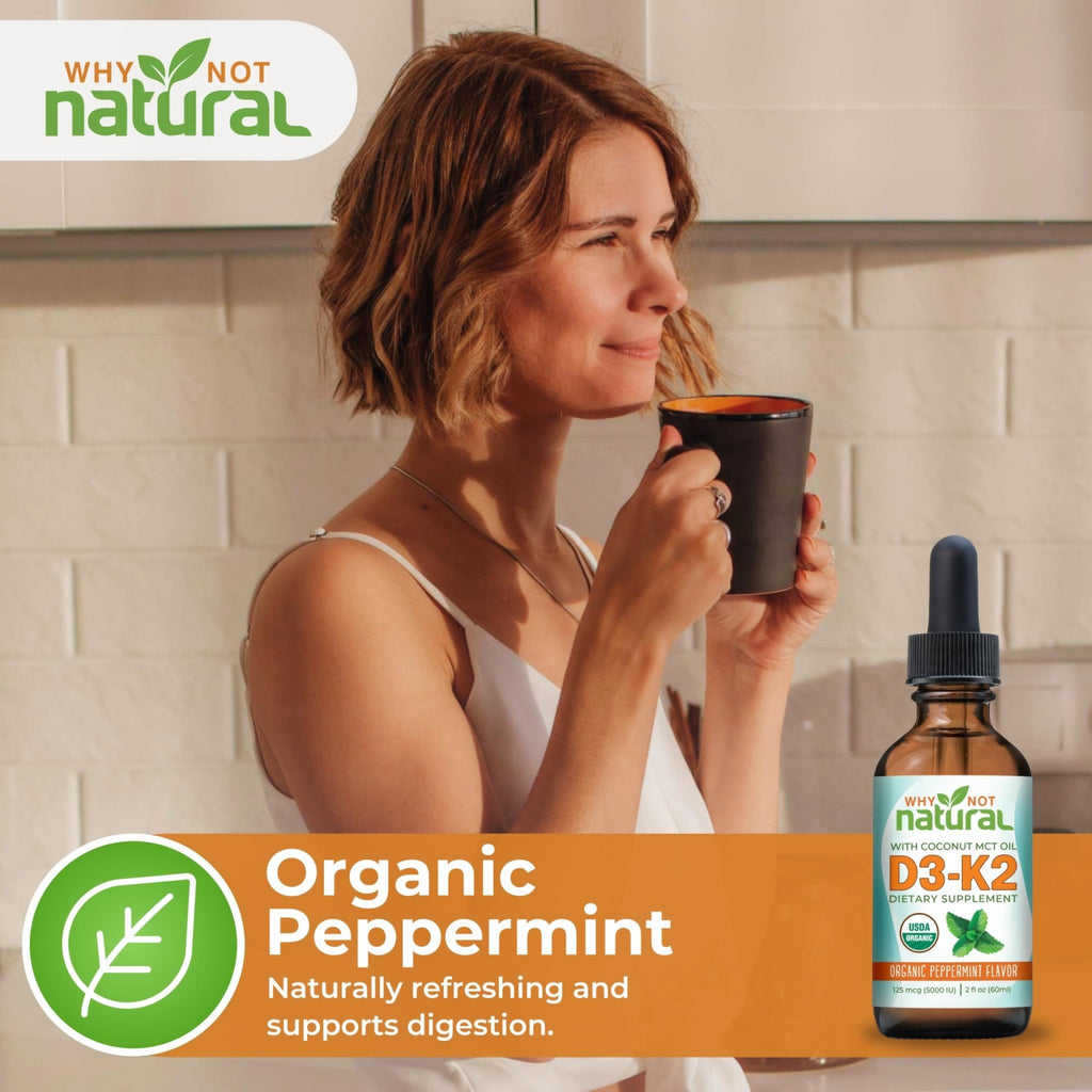 Why Not Natural Organic Vitamin D3 K2 (MK-7) Liquid Drops, 5000 IU of sublingual D3 with Coconut MCT Oil - FENGGESTORE20