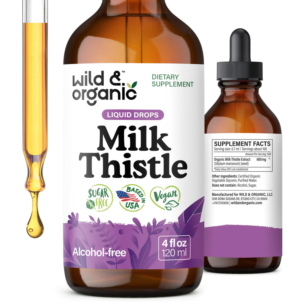 Wild & Organic Milk Thistle Liquid Drops - Liver Cleanse Detox - Silymarin Milk Thistle Supplement for Liver Support - Add to Tea - Silybum Marianum Seed Extract Tincture - FENGGESTORE20