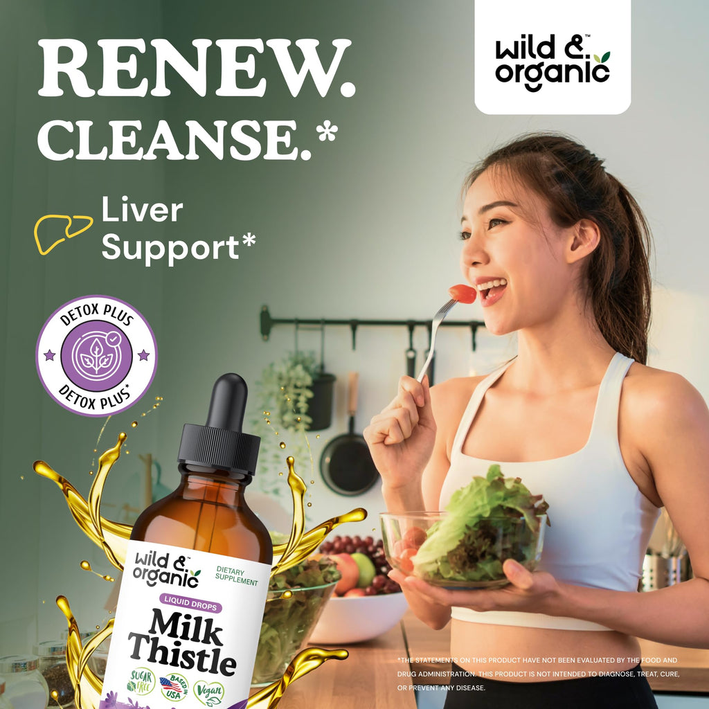 Wild & Organic Milk Thistle Liquid Drops - Liver Cleanse Detox - Silymarin Milk Thistle Supplement for Liver Support - Add to Tea - Silybum Marianum Seed Extract Tincture - FENGGESTORE20