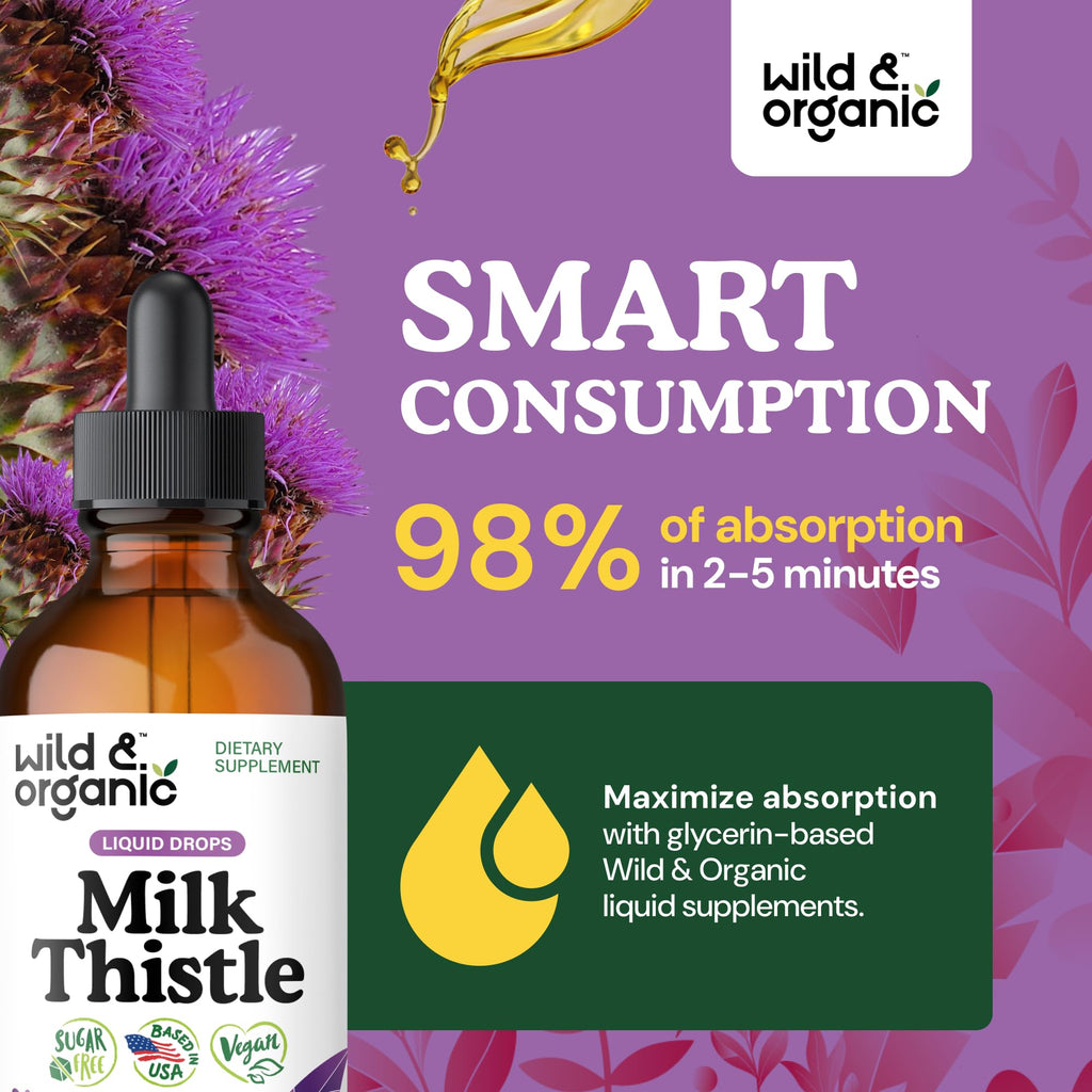 Wild & Organic Milk Thistle Liquid Drops - Liver Cleanse Detox - Silymarin Milk Thistle Supplement for Liver Support - Add to Tea - Silybum Marianum Seed Extract Tincture - FENGGESTORE20