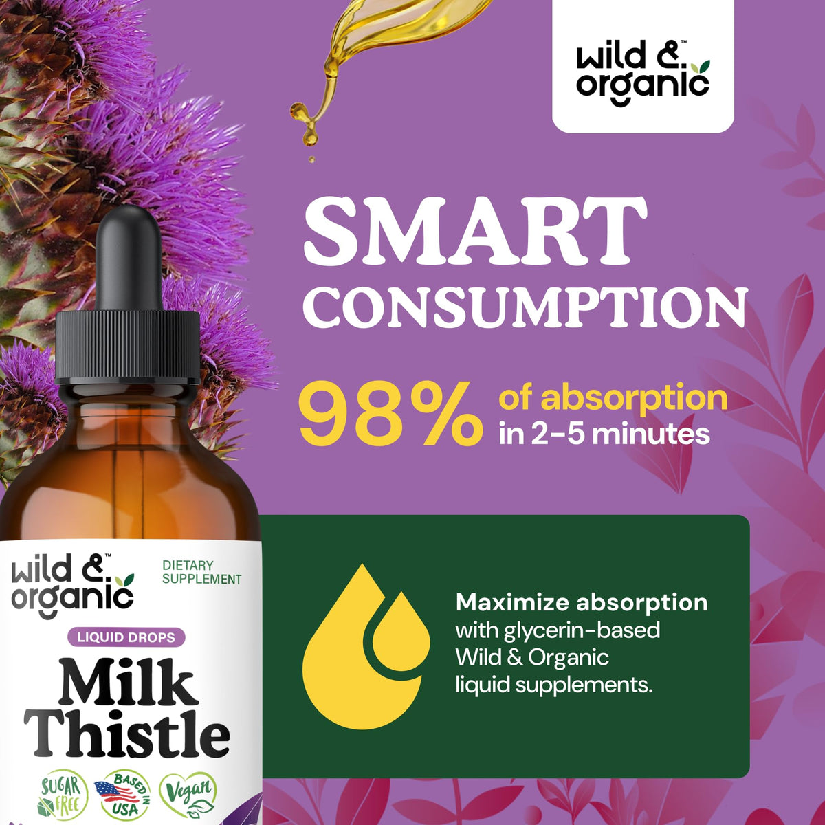 Wild & Organic Milk Thistle Liquid Drops - Liver Cleanse Detox - Silymarin Milk Thistle Supplement for Liver Support - Add to Tea - Silybum Marianum Seed Extract Tincture - FENGGESTORE20