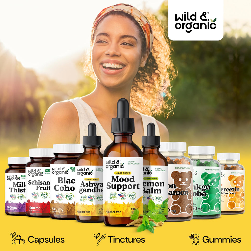 Wild & Organic Mood Support Drops - Good Mood Supplements w/Ashwagandha Root & Rhodiola Rosea - Natural Liquid Drops for Positive Energy - Calm and Relax Supplements for Women and Men - 2 oz - FENGGESTORE20