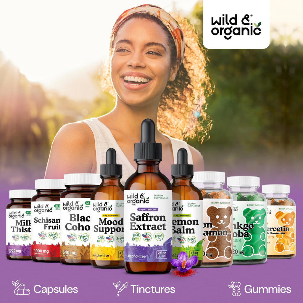 Wild & Organic Saffron Supplements 88.5 mg - Mood, Brain & Vision Support - Liquid Saffron Drops - Add to Tea - Crocus Sativus Herb Extract - Vegan, Sugar & Alcohol-Free Tincture - 2 fl oz - FENGGESTORE20