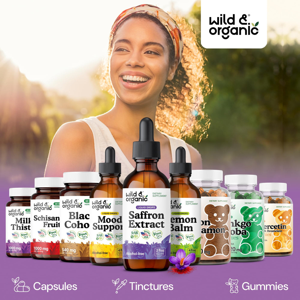 Wild & Organic Saffron Supplements 88.5 mg - Mood, Brain & Vision Support - Liquid Saffron Drops - Add to Tea - Crocus Sativus Herb Extract - Vegan, Sugar & Alcohol-Free Tincture - 2 fl oz - FENGGESTORE20
