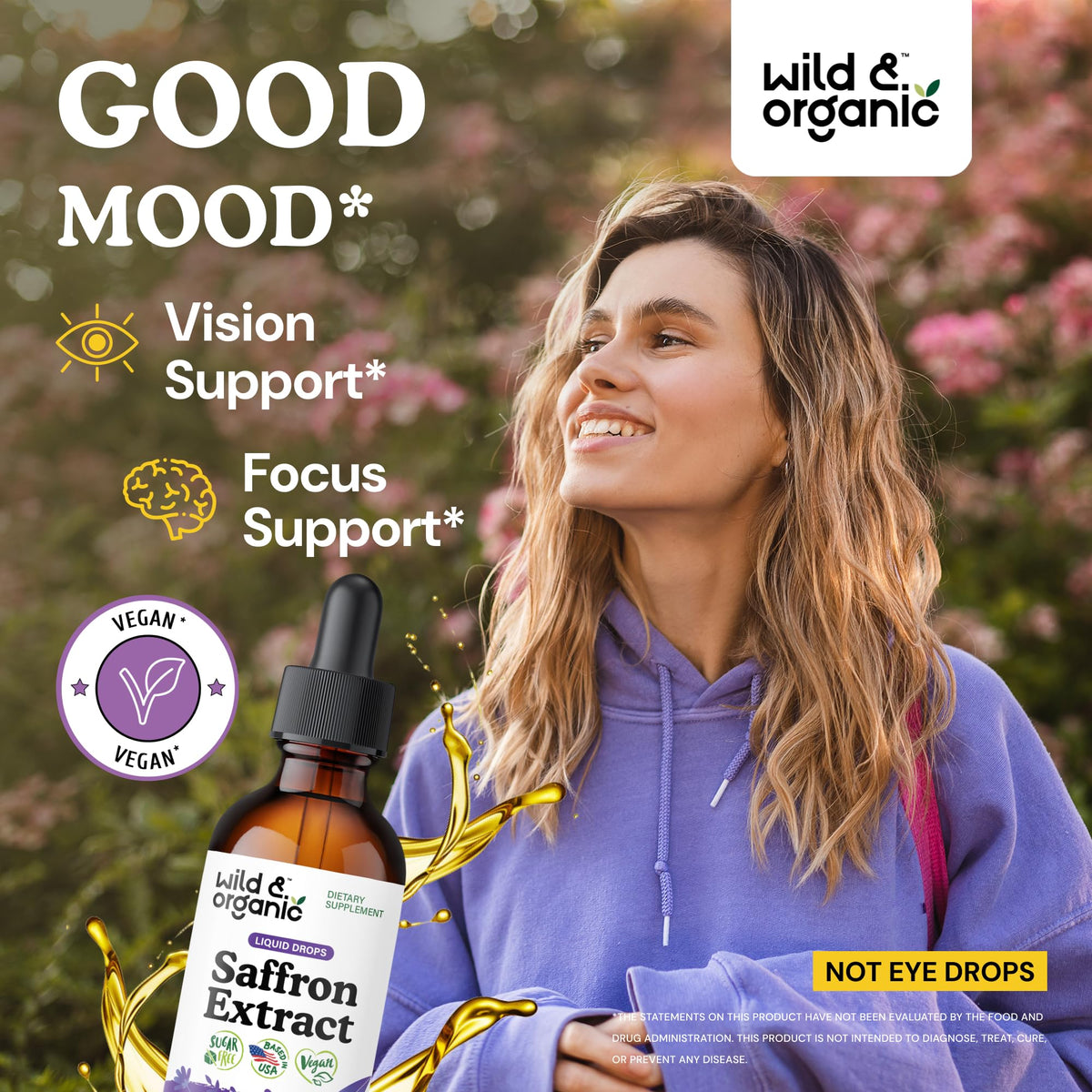 Wild & Organic Saffron Supplements 88.5 mg - Mood, Brain & Vision Support - Liquid Saffron Drops - Add to Tea - Crocus Sativus Herb Extract - Vegan, Sugar & Alcohol-Free Tincture - 2 fl oz - FENGGESTORE20