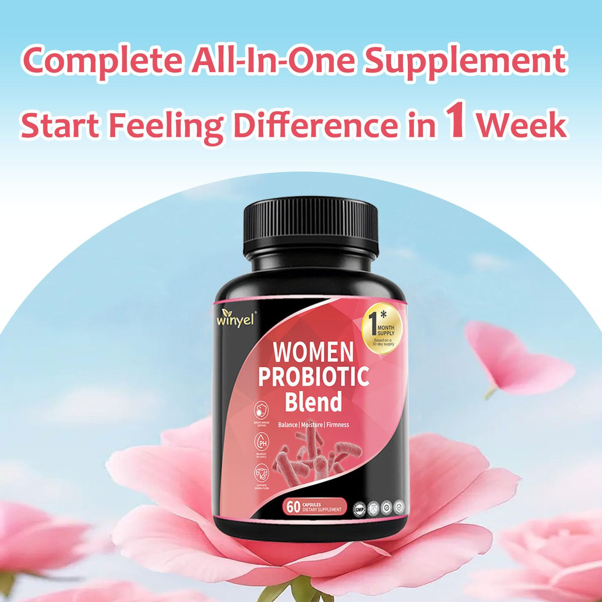 WINYEL Vaginal Probiotics for Women with Prebiotics & Herbal Blend – pH Balance & Feminine Health Support – Multi-Strain Lactobacillus for Vaginal Flora, - FENGGESTORE20