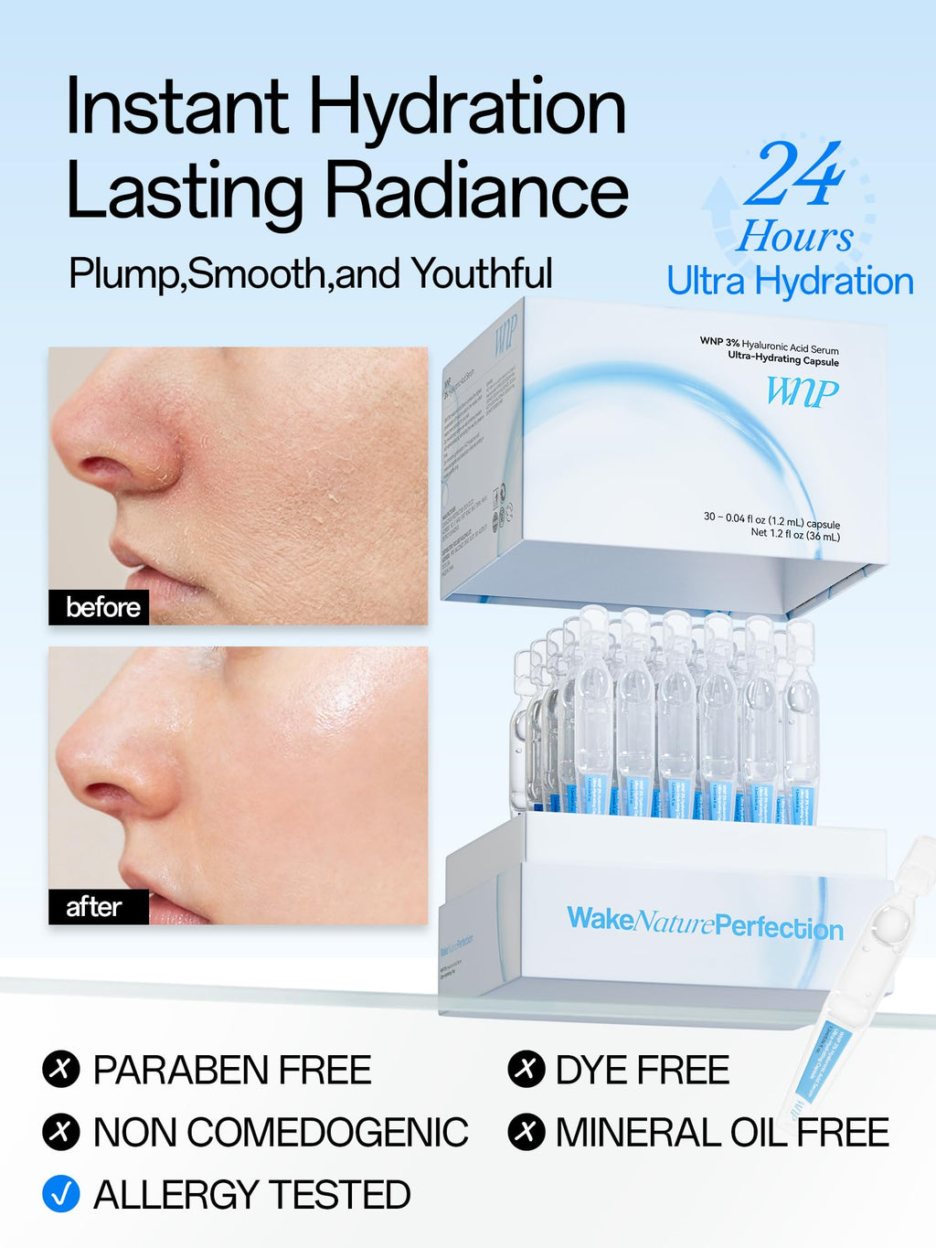 WNP Hyaluronic Acid Serum 3% for Face with 4D Multi-Layer Hydration | Ultra Hydrating Anti-Aging Serum | Moisturizer for Dry & Sensitive Skin - FENGGESTORE20