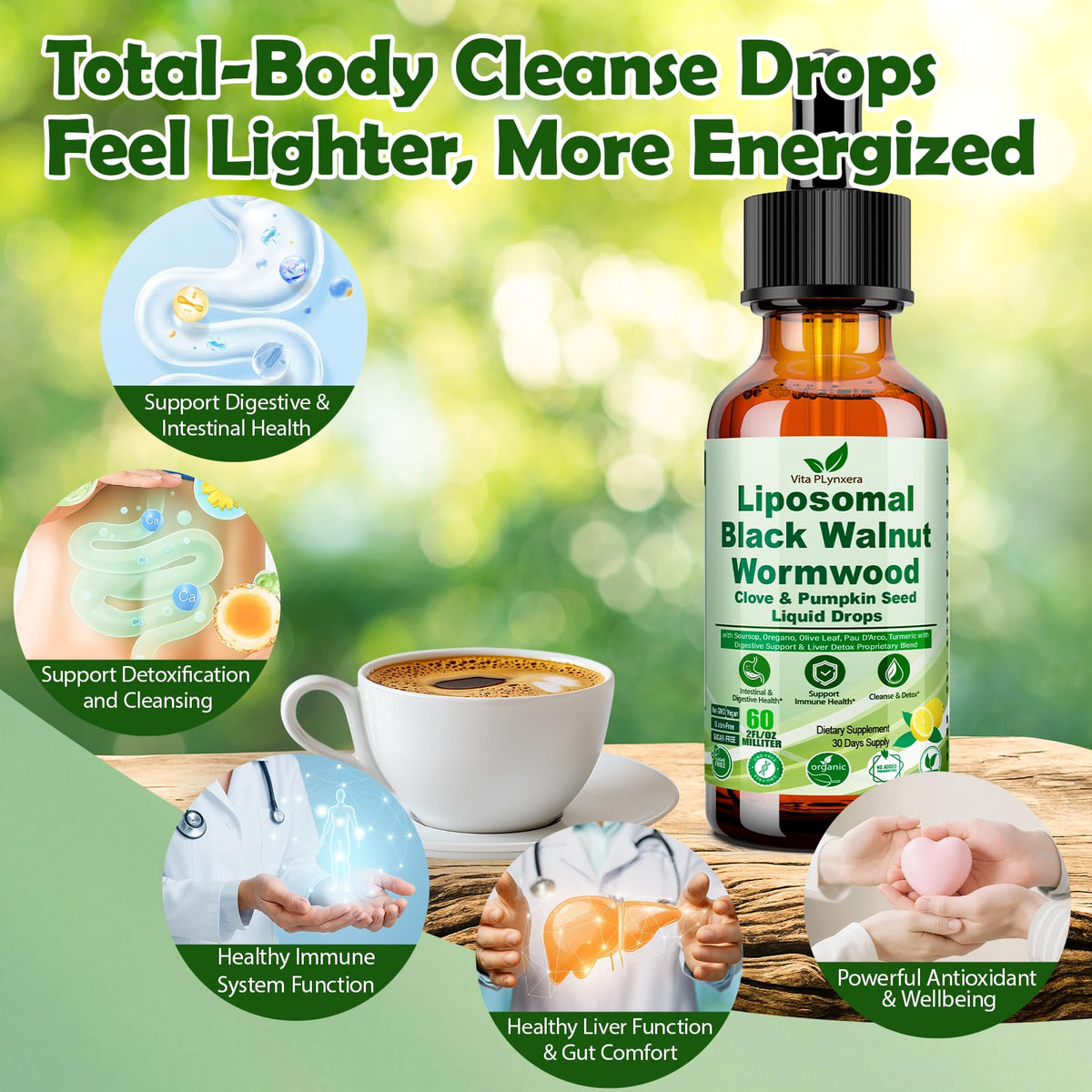Wormwood Black Walnut Clove Cleanse Drops for Human, 15-in-1 Triple-Action Gut Detox & Digestive Wellness Organic Liquid Tincture w. Soursop PAU - FENGGESTORE20