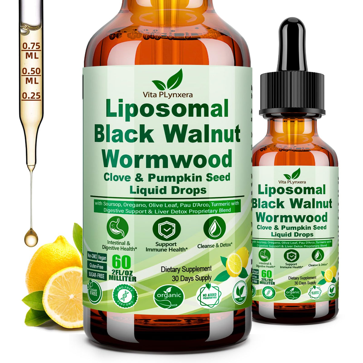 Wormwood Black Walnut Clove Cleanse Drops for Human, 15-in-1 Triple-Action Gut Detox & Digestive Wellness Organic Liquid Tincture w. Soursop PAU - FENGGESTORE20