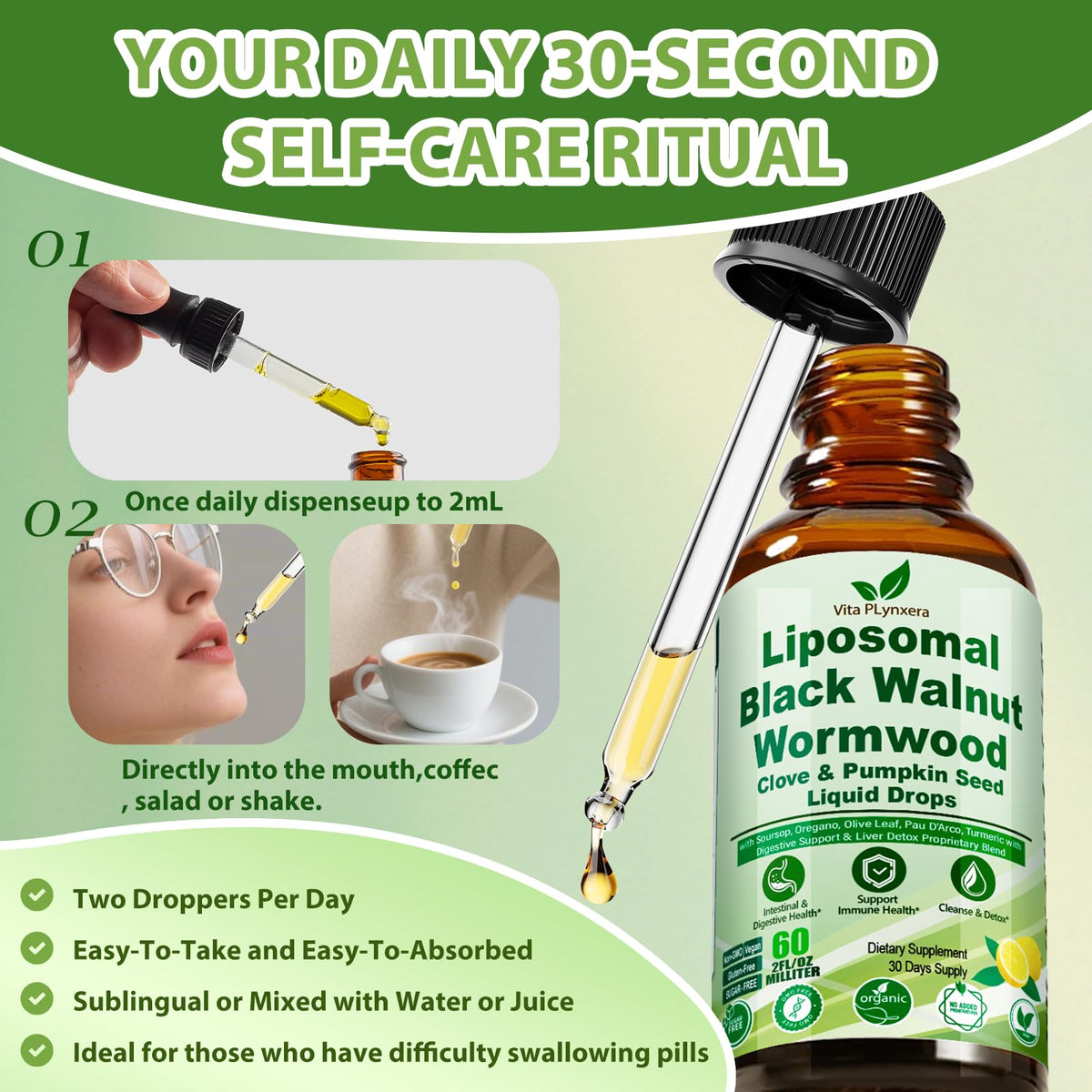 Wormwood Black Walnut Clove Cleanse Drops for Human, 15-in-1 Triple-Action Gut Detox & Digestive Wellness Organic Liquid Tincture w. Soursop PAU - FENGGESTORE20