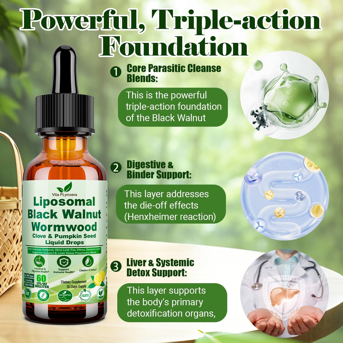 Wormwood Black Walnut Clove Cleanse Drops for Human, 15-in-1 Triple-Action Gut Detox & Digestive Wellness Organic Liquid Tincture w. Soursop PAU - FENGGESTORE20