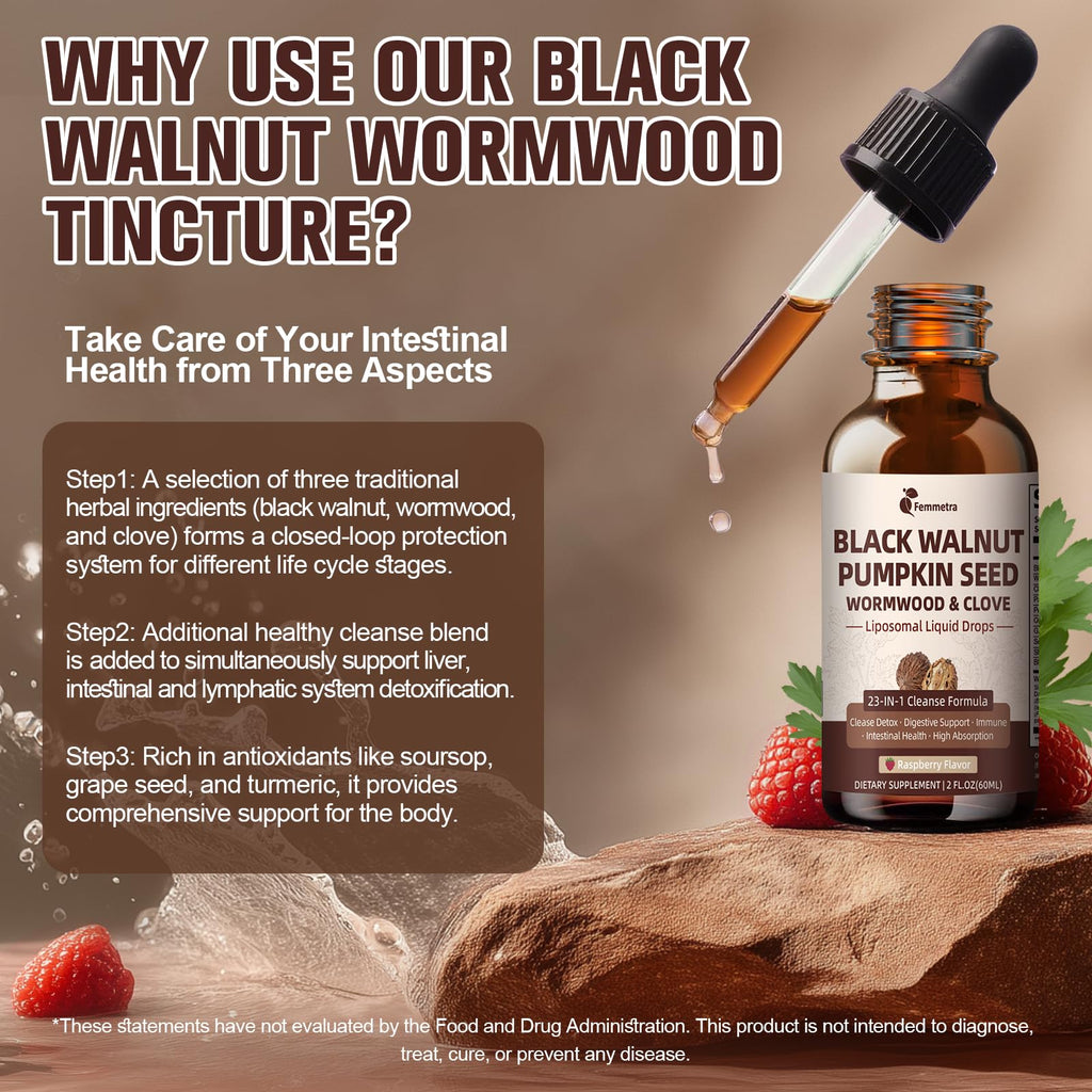 Wormwood Black Walnut Clove Cleanse for Humans Drops, 23-in-1 Gut Health Support Supplement with Pumpkin Seed, Oil of Oregano etc for Detox - FENGGESTORE20