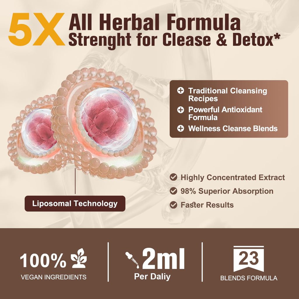 Wormwood Black Walnut Clove Cleanse for Humans Drops, 23-in-1 Gut Health Support Supplement with Pumpkin Seed, Oil of Oregano etc for Detox - FENGGESTORE20