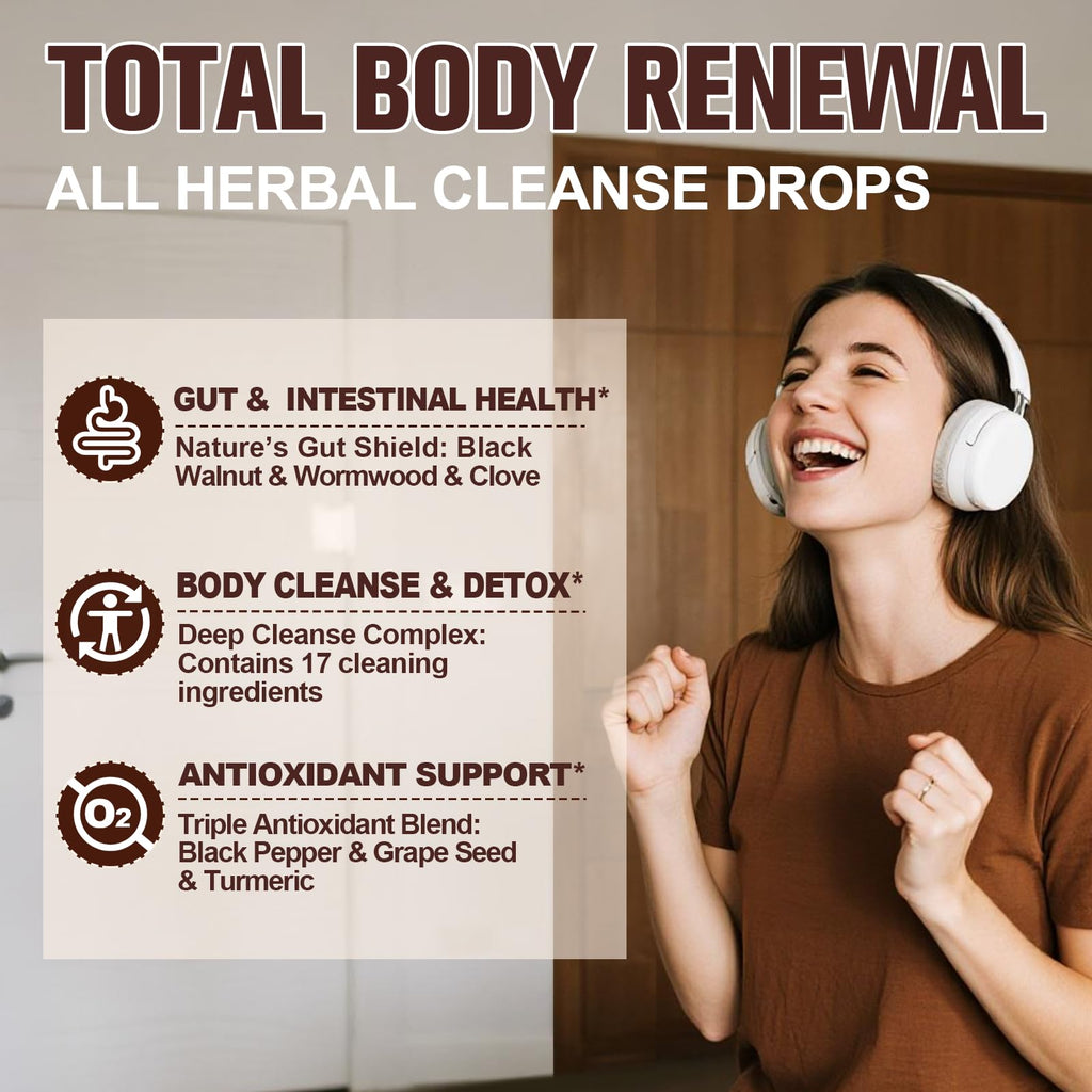 Wormwood Black Walnut Clove Cleanse for Humans Drops, 23-in-1 Gut Health Support Supplement with Pumpkin Seed, Oil of Oregano etc for Detox - FENGGESTORE20