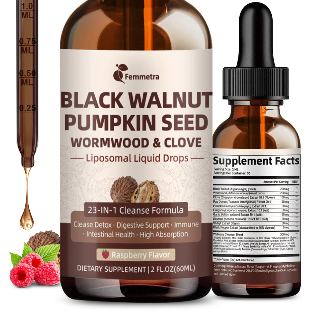 Wormwood Black Walnut Clove Cleanse for Humans Drops, 23-in-1 Gut Health Support Supplement with Pumpkin Seed, Oil of Oregano etc for Detox - FENGGESTORE20