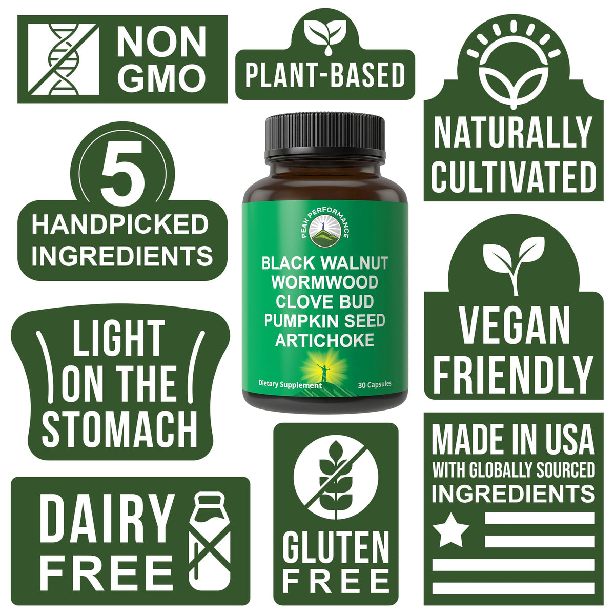 Wormwood Black Walnut Clove Cleanse for Humans. Elimination Detox + Intestinal Support Capsules Supplement for Adults and Kids. Pills with Artichoke - FENGGESTORE20