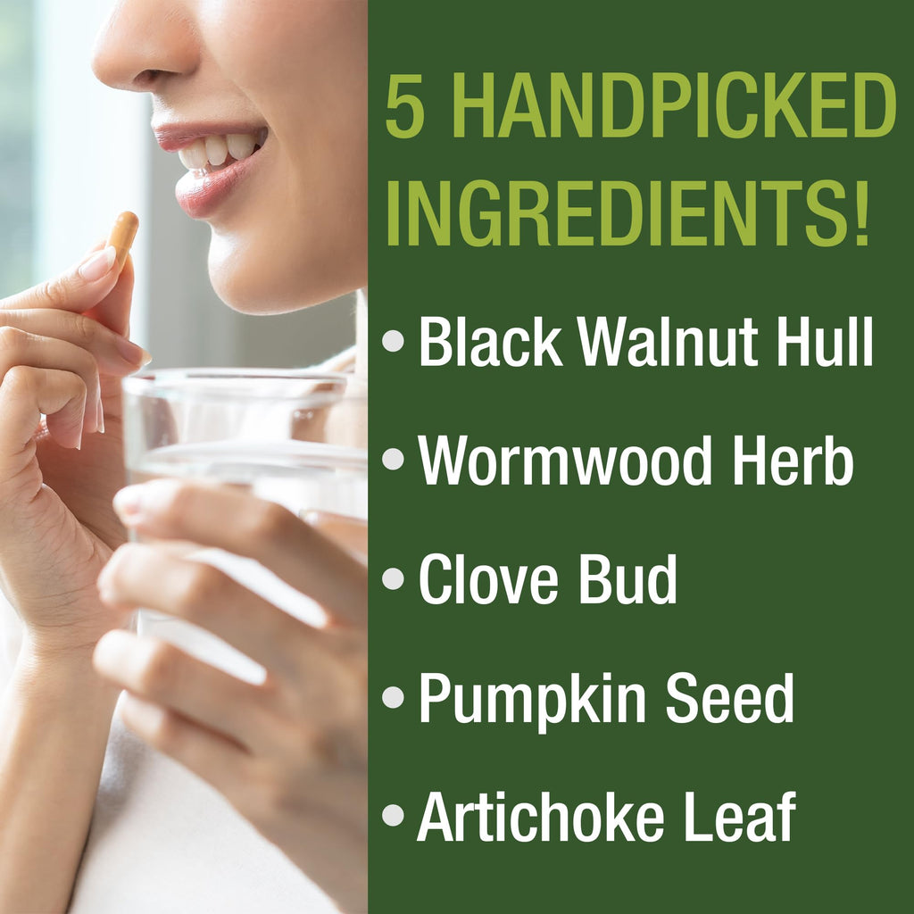 Wormwood Black Walnut Clove Cleanse for Humans. Elimination Detox + Intestinal Support Capsules Supplement for Adults and Kids. Pills with Artichoke - FENGGESTORE20