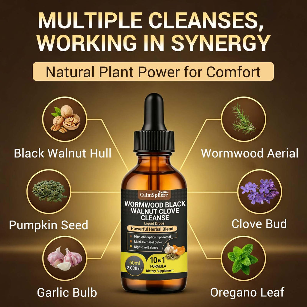 Wormwood Black Walnut Clove Garlic Liquid Drops, Liposomal Fast Absorption with Pumpkin Seed, Pau D'Arco, Berberine, Black Pepper, for Gut Digestive Health - FENGGESTORE20