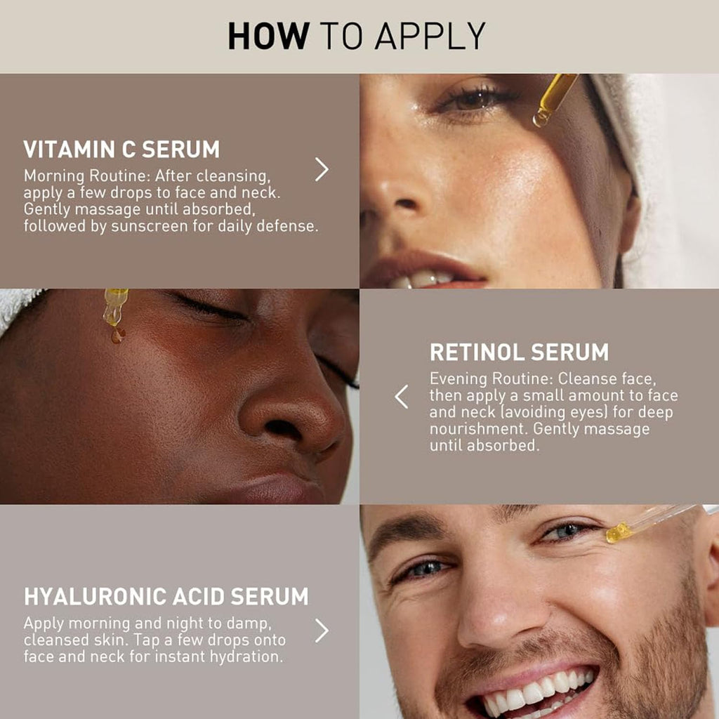 Wumal 3 Pack Face Serum Set - Includes Vitamin C, Retinol & Hyaluronic Acid - Firming, Brightening & Hydrating - FENGGESTORE20
