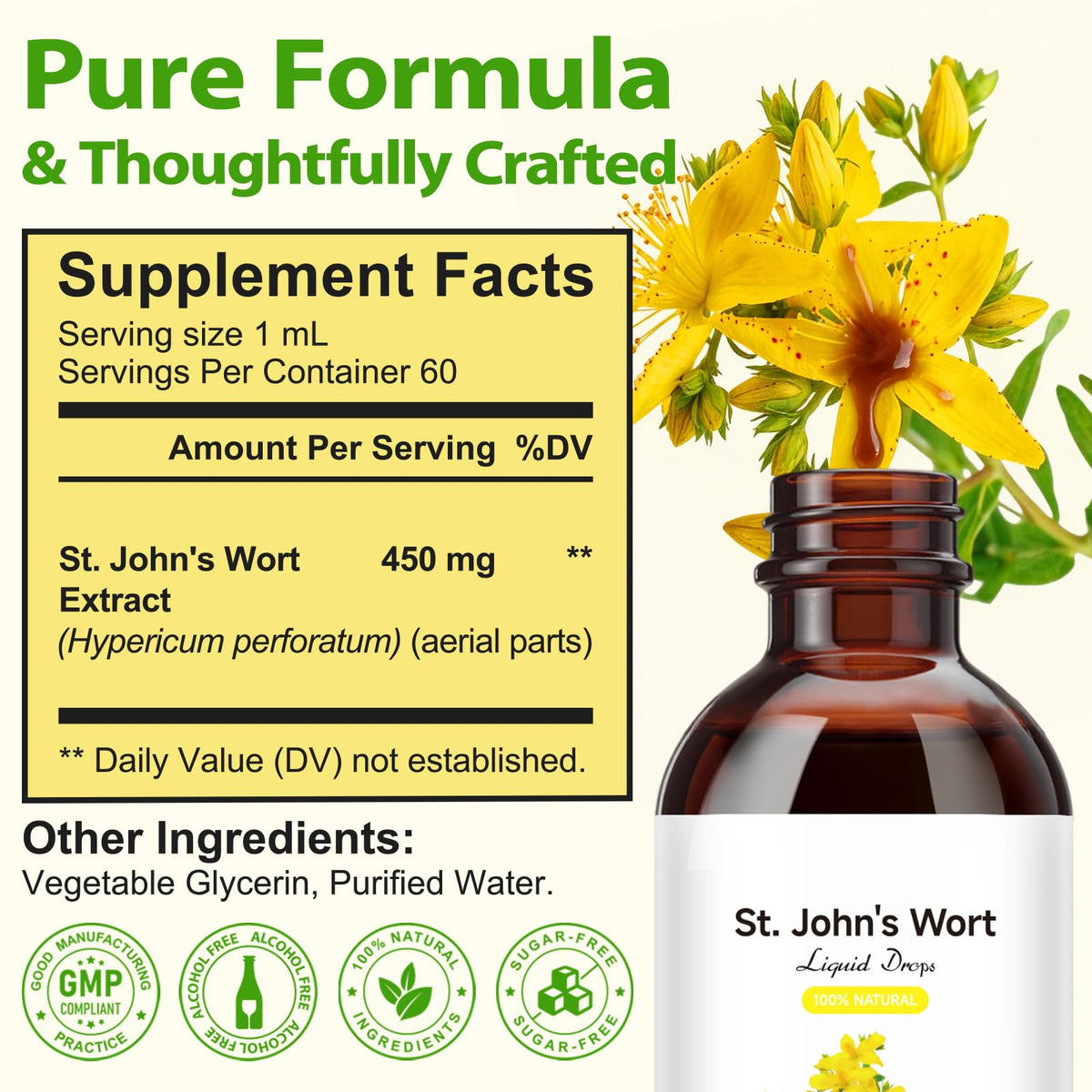 YEMFGQOE St Johns Wort Tincture | Mood Support | Alcohol Free Liquid Extract Drops | Hypericum Perforatum | Vegan, Non-GMO, Gluten Free | 2 fl oz - FENGGESTORE20