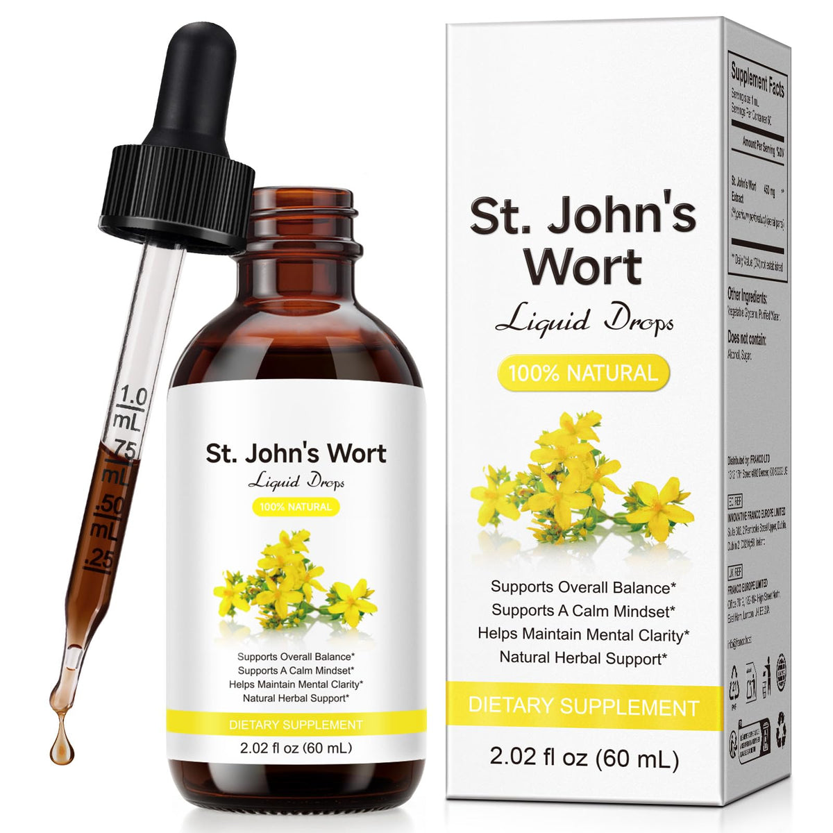 YEMFGQOE St Johns Wort Tincture | Mood Support | Alcohol Free Liquid Extract Drops | Hypericum Perforatum | Vegan, Non-GMO, Gluten Free | 2 fl oz - FENGGESTORE20