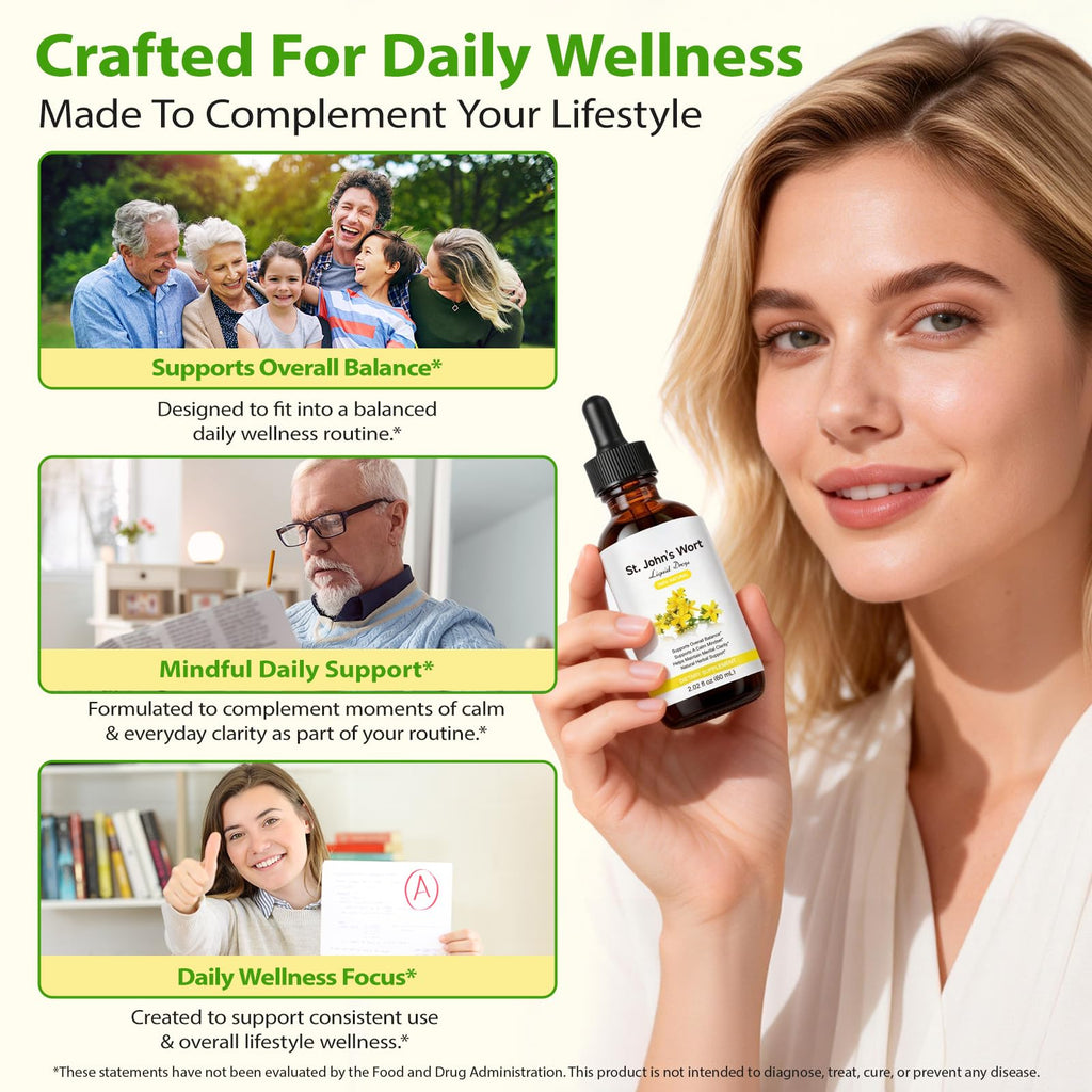 YEMFGQOE St Johns Wort Tincture | Mood Support | Alcohol Free Liquid Extract Drops | Hypericum Perforatum | Vegan, Non-GMO, Gluten Free | 2 fl oz - FENGGESTORE20