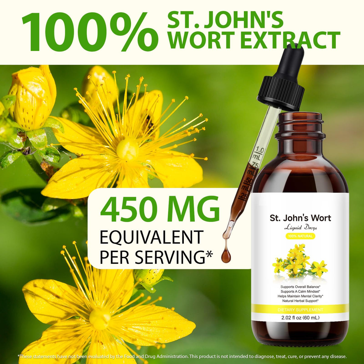 YEMFGQOE St Johns Wort Tincture | Mood Support | Alcohol Free Liquid Extract Drops | Hypericum Perforatum | Vegan, Non-GMO, Gluten Free | 2 fl oz - FENGGESTORE20