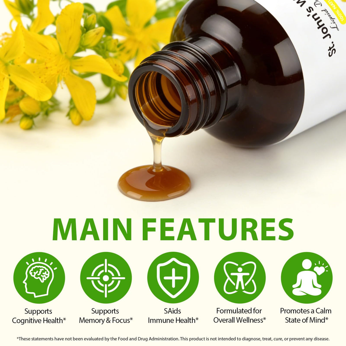 YEMFGQOE St Johns Wort Tincture | Mood Support | Alcohol Free Liquid Extract Drops | Hypericum Perforatum | Vegan, Non-GMO, Gluten Free | 2 fl oz - FENGGESTORE20