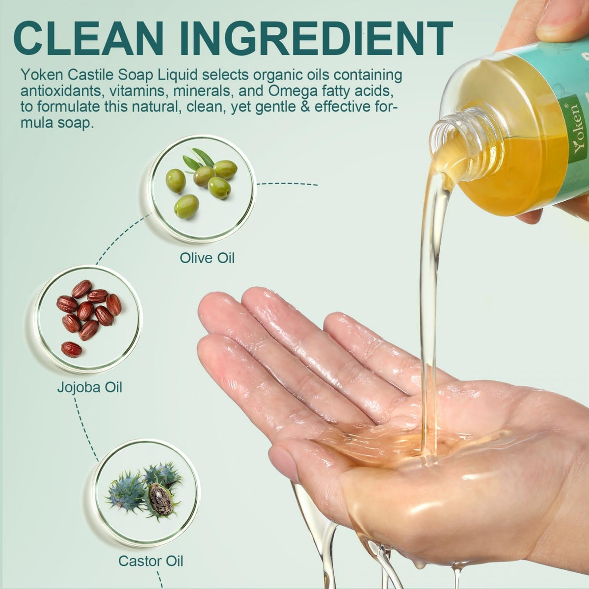 Yoken Pure Castile Liquid Soap Organic (EWG Verified, Unscented, 8 OZ), Made with Organic Oils, No Added Fragrance, Vegan, Castile Soap Liquid for Face - FENGGESTORE20
