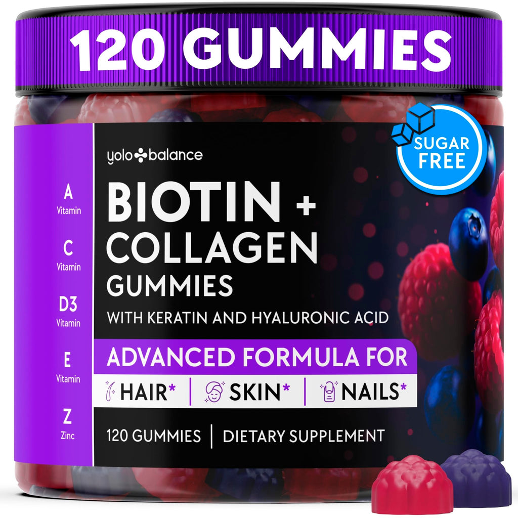 YOLOBALANCE Biotin Gummies 10000mcg for Hair Growth Support - Sugar Free Multi Collagen with Keratin, Silica & Hyaluronic Acid - Pectin Based, - FENGGESTORE20
