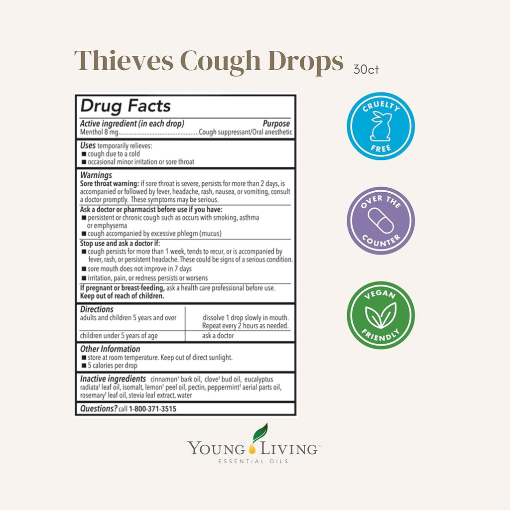 Young Living Thieves Cough Drops | 30 ct | Cinnamon & Menthol Flavor | with Thieves Essential Oil Blend of Lemon, Clove, Eucalyptus, Rosemary, & Peppermint | Sugar Free | Cooling Throat Comfort - FENGGESTORE20