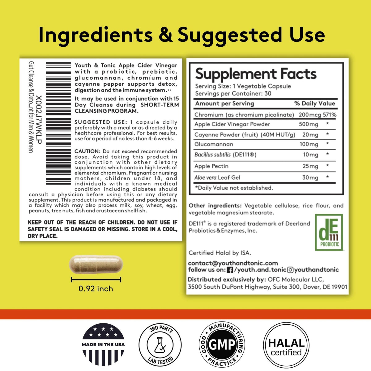 Youth & Tonic Balanced Detox Pills as Complete Gut Cleanse & Carb Matrix Support with ACV, Glucomannan, Chromium for Body Detoxing & Digestive Health, Supplement for Men & Women, Third-Party Tested - FENGGESTORE20