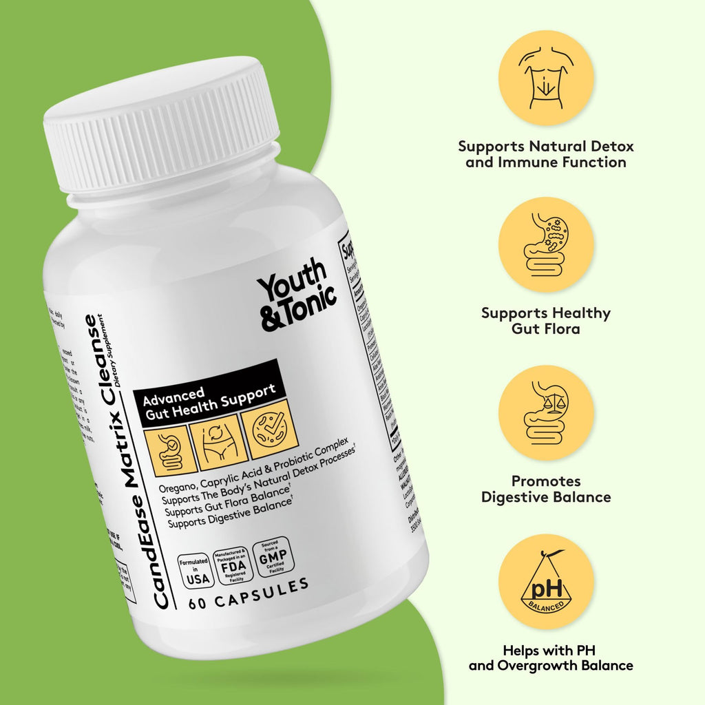 Youth & Tonic CandEase Cleanse Matrix – Overgrowth Support & Gut Health, Intestinal Flora Balance & Body Detox Complex with Oregano, Caprylic Acid - FENGGESTORE20