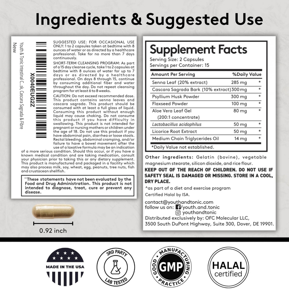 Youth & Tonic Overnight Intestinal Cleanse Supplement for Occasional Constipation Relief, Gut & Colon Cleanse Detox with Senna Leaf, Psyllium Husk Powder - FENGGESTORE20