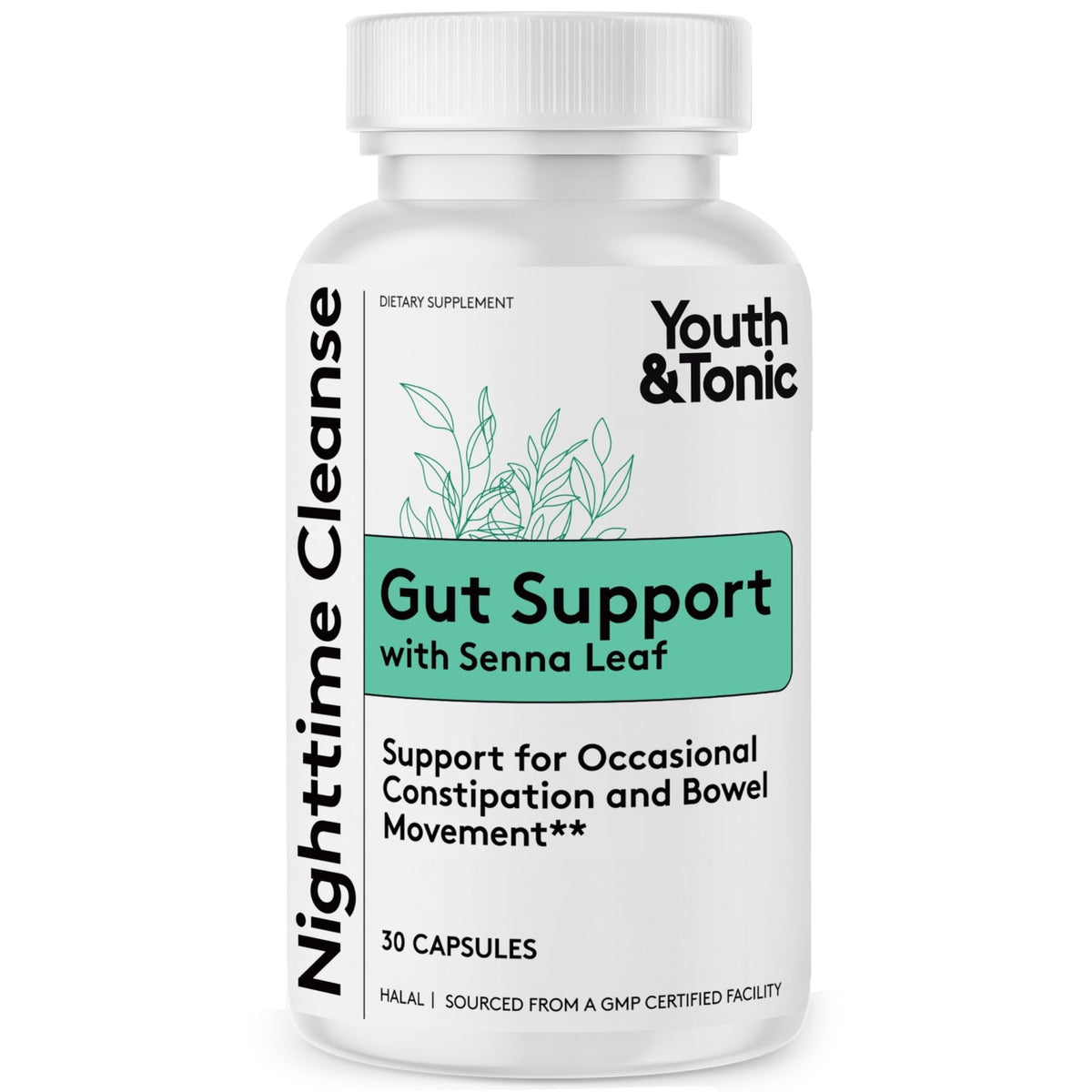 Youth & Tonic Overnight Intestinal Cleanse Supplement for Occasional Constipation Relief, Gut & Colon Cleanse Detox with Senna Leaf, Psyllium Husk Powder - FENGGESTORE20