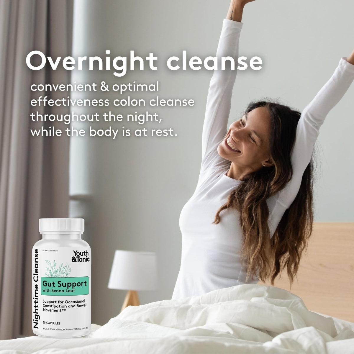 Youth & Tonic Overnight Intestinal Cleanse Supplement for Occasional Constipation Relief, Gut & Colon Cleanse Detox with Senna Leaf, Psyllium Husk Powder - FENGGESTORE20