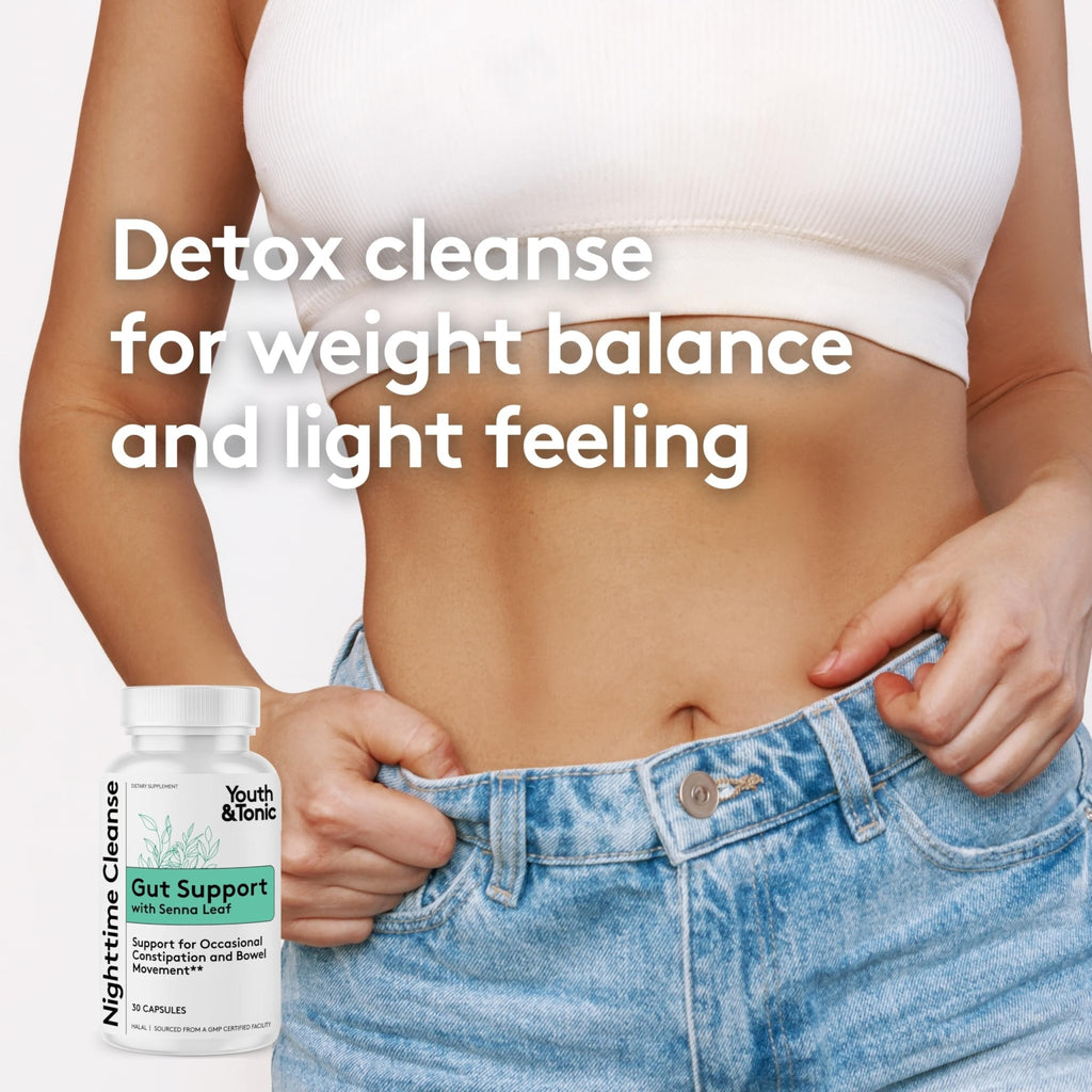 Youth & Tonic Overnight Intestinal Cleanse Supplement for Occasional Constipation Relief, Gut & Colon Cleanse Detox with Senna Leaf, Psyllium Husk Powder - FENGGESTORE20