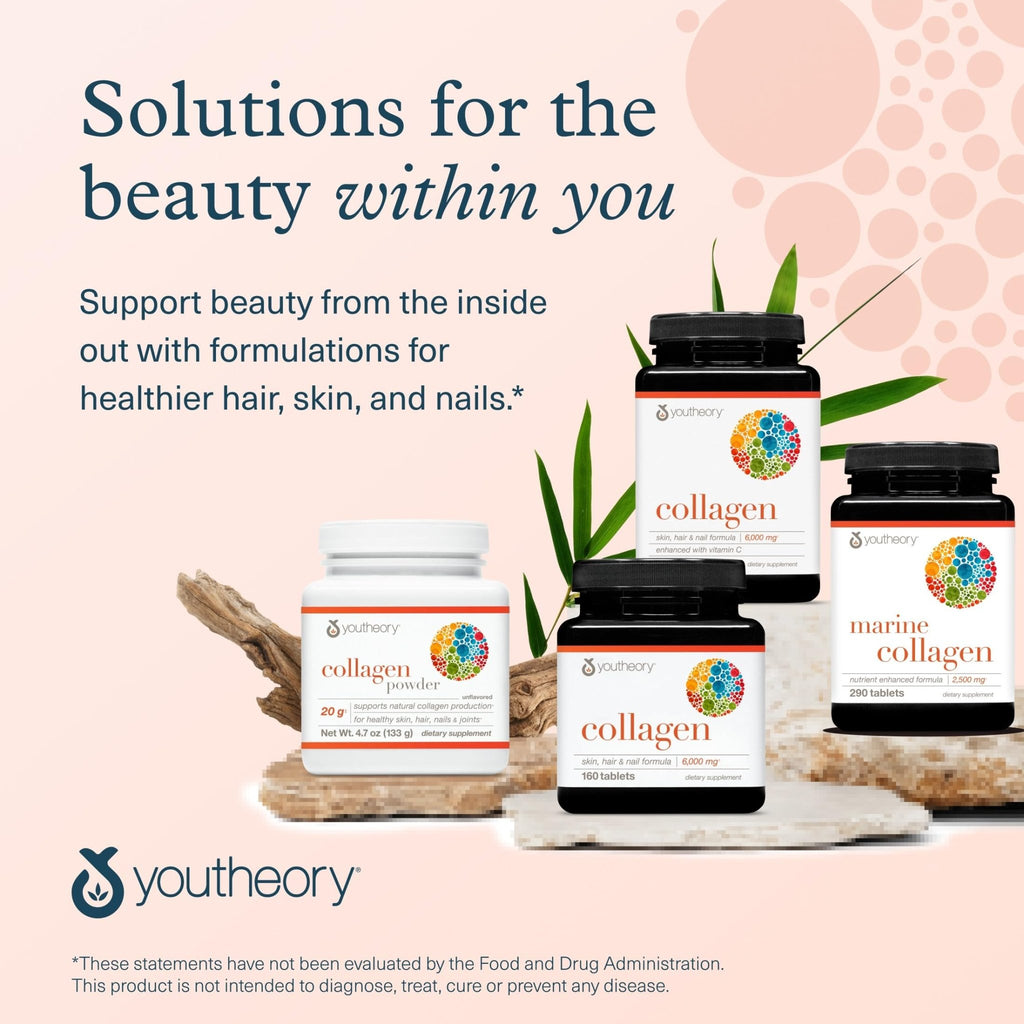 Youtheory Advanced Collagen - 6,000 mg Hydrolyzed Collagen Peptides - Includes Antioxidants & Contains Vitamin C - Hair Growth, Nails, Joint Health & Bone Support - FENGGESTORE20
