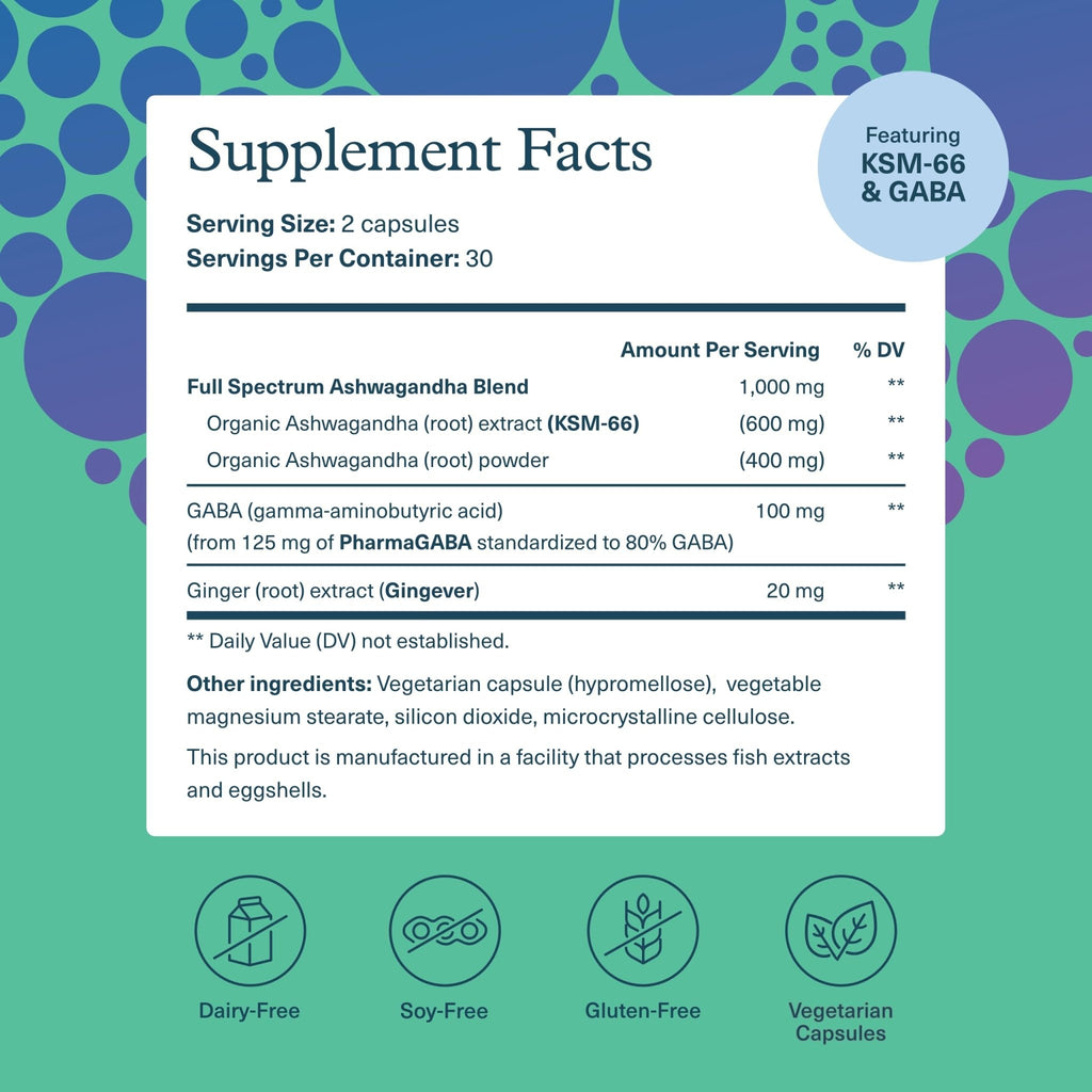 Youtheory Ashwagandha + GABA - Adaptogenic Blend with Organic KSM-66 & Ginger - Aids Stress Relief & Mood* - Supports Energy Levels - FENGGESTORE20