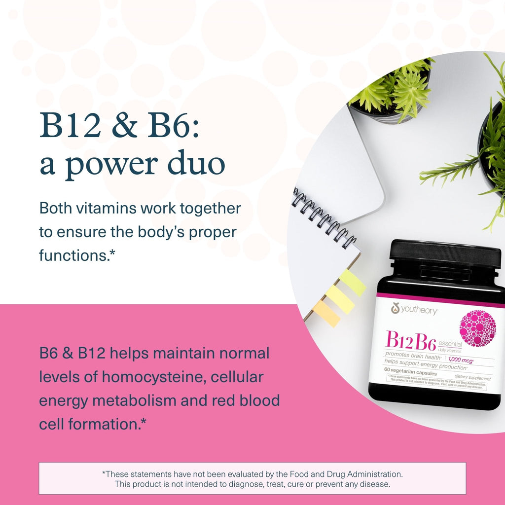 Youtheory B12B6 - Vitamin B12 & B6 - Supports Mood, Nervous System & Metabolism* - Aids Memory & Stress Management* - FENGGESTORE20