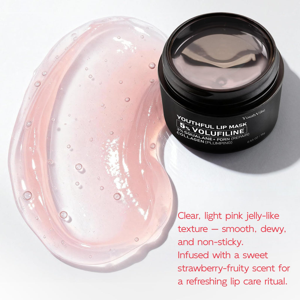 YouthVibe Lip Mask Overnight Moisturizing - Nourish & Hydrate, Antioxidants, 5% Volufiline, Vitamin E, Shea Butter, PDRN & Collagen Sleeping Lip Treatment for Dry, Chapped Lips - FENGGESTORE20